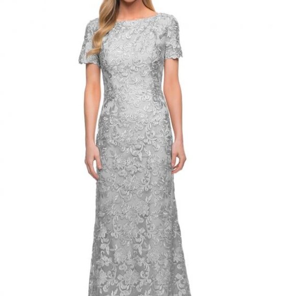 NWT La Femme 29161SC Lace/Appliques Mother of the Bride Dress Silver Size 4 - Picture 1 of 9